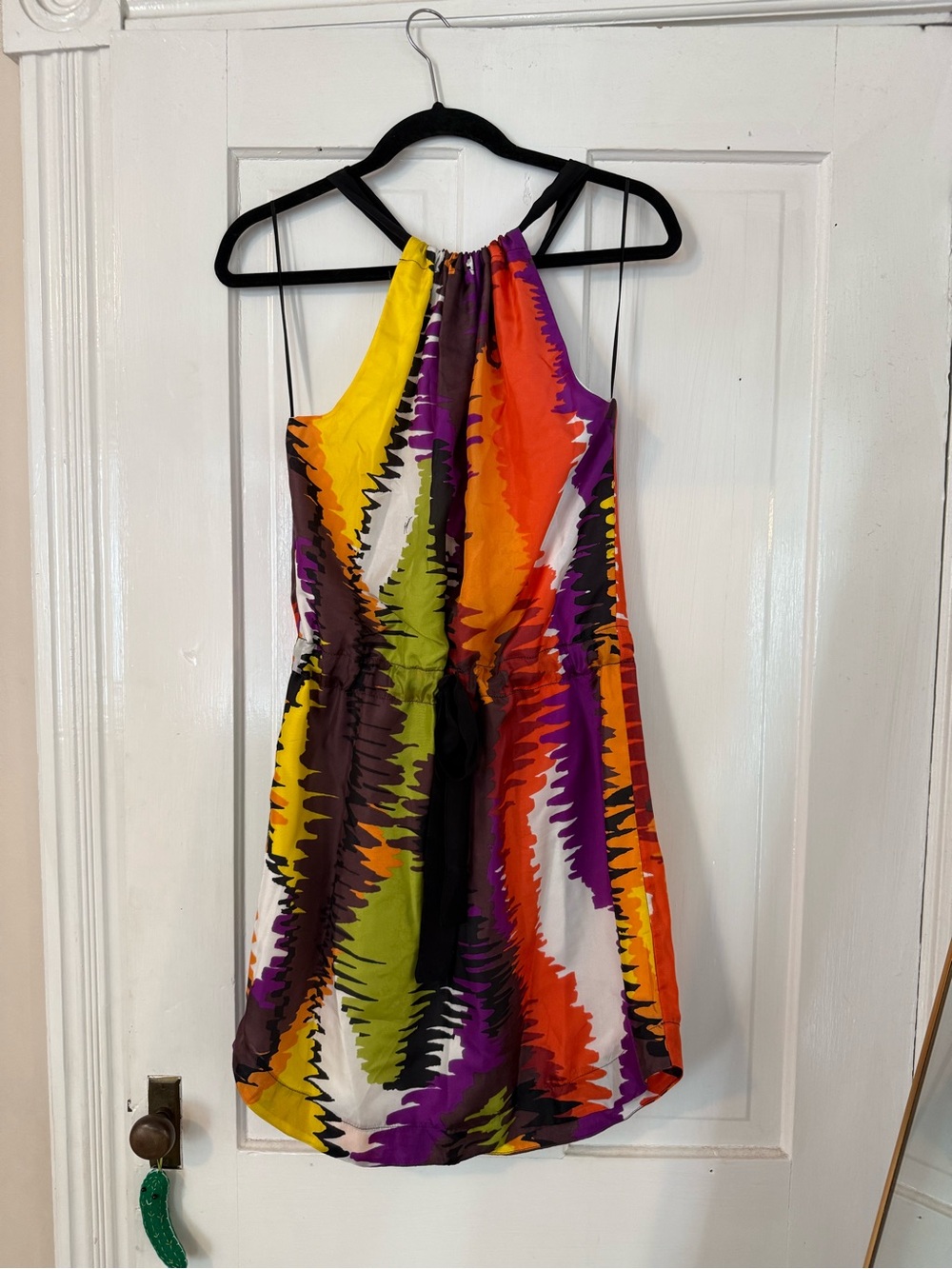 Trina Turk Multicolor Silk Halter Mini Dress in Yellow, Purple, Orange